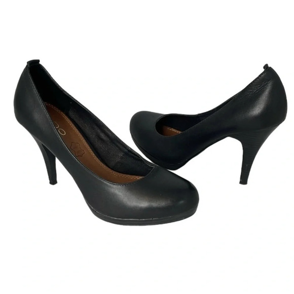 ALDO Black Genuine Leather Platform Pumps Shoes Heels Round Toe 8.5 - Picture 2 of 14